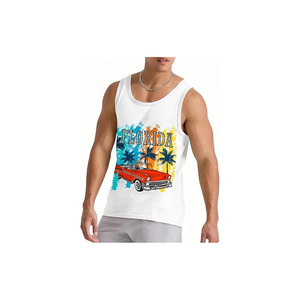 Camiseta sin mangas para hombre, playera de playa, de verano, de secado rápido, con estampado gráfico sublimado y logo frontal - Product Image 2