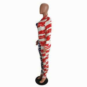 Mono de manga larga estampado para mujer, cintura alta, ajuste ceñido, cremallera frontal, elástico, transpirable, de poliéster y spandex - Product Image 2