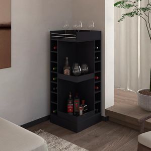 Mobile Bar Angolare Nero con Portabottiglie e Ripiano Aperto - Product Image 1