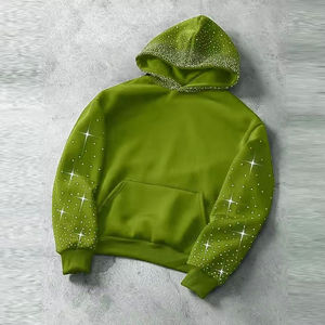 เสื้อสเวตเตอร์มีฮู้ดประดับเพชรพลอยสีเขียวสำหรับผู้ชาย สไตล์ลำลอง สตรีทแวร์ ทรงปกติ สีพื้น พิมพ์ลายกลิตเตอร์ แฟชั่นทันสมัย - Product Image 3