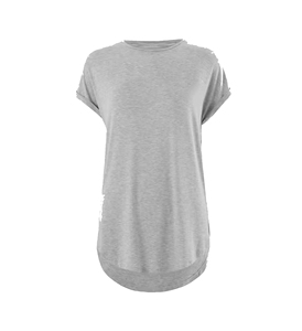 T-shirt long à manches amples et col rond pour femmes, haut d'été décontracté gris uni, t-shirt pour femmes - Product Image 1