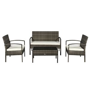 Set di Mobili da Giardino in Vimini Resistente alle Intemperie, 4 Pezzi con Tavolo e Sedie Bianco Crema - Product Image 1