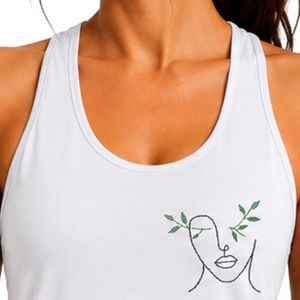 Camiseta sin mangas Racerback blanca para mujer con estampado minimalista de arte lineal, ideal para gimnasio, yoga, fitness y entrenamiento, con tecnología de absorción de humedad. - Product Image 5