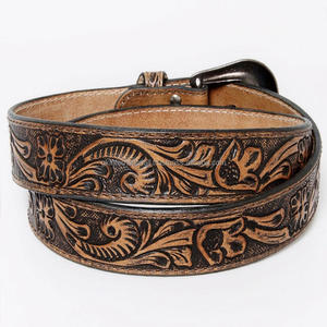 เข็มขัดหนังแท้สำหรับผู้ชายผู้หญิง, เข็มขัดหนังสไตล์ตะวันตกลายนูนลายดอกไม้หัวเข็มขัดแบบโบราณ - Product Image 1
