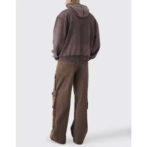 OEM Unisex Vintage Wear Acid Wash Pullover Hoodie High Quality Solid Color Pick Washed Fleece Streetwear Loose <b>100</b>% Cotton Hoody - Product Image 5