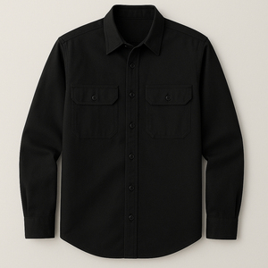 Chemise de travail en coton noir pour homme, manches longues, avec poches poitrine, respirante - Product Image 1