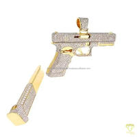 Liontin Gaya Senjata Mewah Dengan Berlian Moissanite Bulat Perak Sterling 925 Dua Warna Perhiasan Hip Hop Detail Rapi