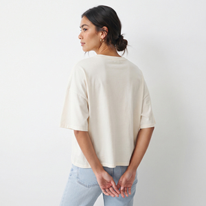 T-shirt ample pour femme, décontracté, 100% coton, col rond, épaules tombantes, imprimé, coupe carrée, léger, 230 GSM, t-shirts carrés pour femmes - Product Image 2