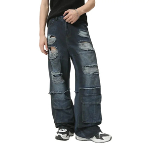 Wholesale Affordable Price <b>Men's</b> Distressed Trouser Side Black Panels Stacked <b>Jeans</b> Pants High Quality <b>Men's</b> Distressed Trouser - Product Image 2