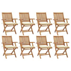 Juego de 8 Sillas Plegables para Patio con Cojines de Madera de Teca Sólida - Product Image 1