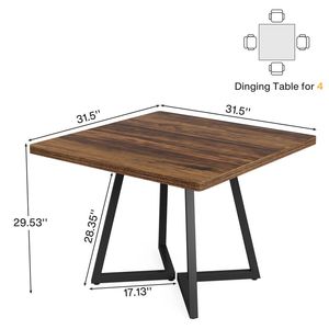 Classic Design <b>Square</b> Wooden <b>Kitchen</b> Dining <b>Table</b> with Black Metal Frame Only <b>Table</b> Available - Product Image 5