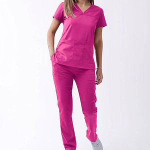 Conjunto de Uniformes Médicos de Lujo, 60% Poliéster, 40% Rayón, Ultraelástico, Corte Moderno, Uniforme para Enfermeras y Doctores con Blusa de 2 Bolsillos y Pantalones, OEM - Product Image 1