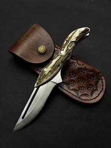 Cuchillo de caza con hoja de acero de Damasco y mango de asta de ciervo, cuchillo de supervivencia para exteriores - Product Image 2
