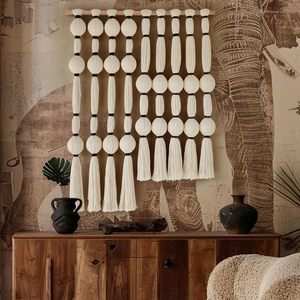 Boho Wall Hanging White Handmade Tassel Decor <b>Macrame</b> Ball Wall <b>Art</b> Bohemian for Living Room Bedroom Nursery Modern - Product Image 2