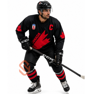 Maillot de hockey personnalisé noir et rouge pour hommes, style professionnel, uniforme de hockey sur glace par sublimation - Product Image 2
