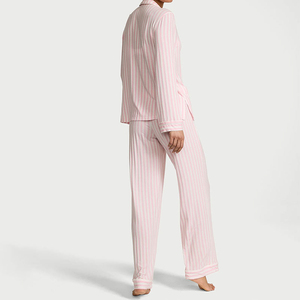 Women's 2-Piece Striped Pajama Set <b>Long</b> Sleeve Full Length Polyester Sleepwear Classic Turn-Down Collar Elastic Waist Spring - Product Image 2