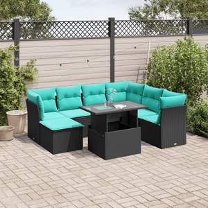 Juego de sofás de jardín de ratán sintético negro de 8 piezas con cojines, muebles de exterior de estilo contemporáneo para uso en el jardín - Product Image 1