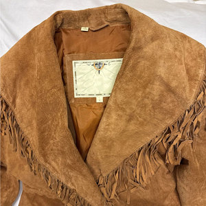 Veste en cuir suédé marron avec franges et ceinture, taille L pour femme, best-seller 2026 - Product Image 3