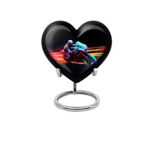 Urne funéraire miniature en métal noir de qualité supérieure en forme de cœur pour cendres humaines, avec support et sac en velours offert - Product Image 6