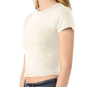 Bulk Price Summer Women <b>Crop</b> T-Shirt Soft Breathable 100% Cotton O-Neck Short Sleeve Casual Solid Plain Cropped Tee for Girls - Product Image 2