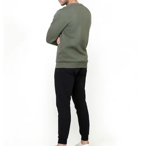 Herren Olivgrüner Rundhals-Pullover Regular Fit Einfarbig Gestrickter Baumwoll-Freizeitpullover Langarm Herbstbekleidung - Product Image 4
