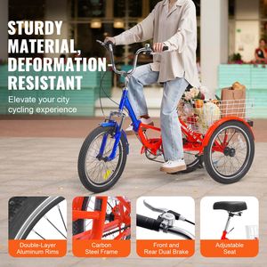 Tricycle pliant pour adultes de 20 pouces à 7 vitesses en acier au carbone, vélo cruiser à 3 roues avec grand panier réglable, cylindrée 110 cm³ - Product Image 6