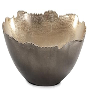 Nouveau design – Plateau central décoratif ovale allongé en métal texturé déchiré asymétrique avec bords sculptés, bol plaqué or - Product Image 4