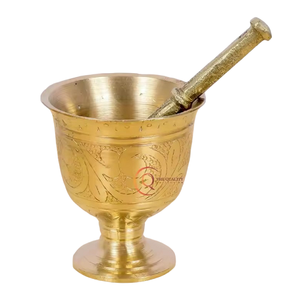Mortero y pilón de latón de alta calidad con grabado y acabado pulido para moler café y especias manualmente, metal Imam Dasta - Product Image 5