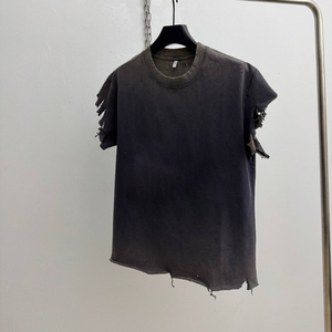 Camiseta sin mangas personalizada para hombre OEM, 100% algodón, estilo vintage, lavado ácido, camiseta desgastada, ropa urbana, impresión personalizada en serigrafía - Product Image 3