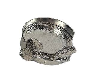 Admirable Design Aluminium <b>Silver</b> Color <b>Coaster</b> Set With Premium Quality Tea <b>Coaster</b> Set With Holder - Product Image 1
