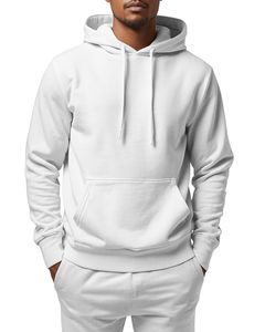 Men's <b>Black</b> Hooded Tracksuit Full Length Solid Color Cotton Sweatshirt and <b>Pants</b> Set Casual Autumn Wear with Side Pockets - Product Image 3