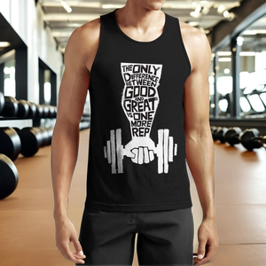 Débardeur noir pour homme avec citation motivante et motif haltère imprimé sur le devant, col rond, tenue décontractée pour la gym - Product Image 1
