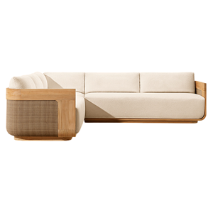 Conjunto de Muebles de Esquina para Exteriores de Diseño Moderno y Lujoso, en Madera de Teca con Panel de Mimbre, Resistente a la Intemperie, Ecológico, Minimalista, para Jardín - Product Image 6