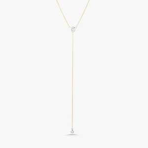 Colliers chaîne Y Lariat en or massif 14 carats avec diamant de laboratoire taille serti 0,18 carat, 21 pouces, fermoir mousqueton, style minimaliste et raffiné - Product Image 1