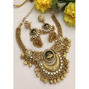 Beautiful Best Quality Brass Gold Plated Polki Necklace Earring <b>Set</b> Moissanite Indian Wedding <b>Gift</b> Party Wear Jewelry for <b>Women</b> - Product Image 1