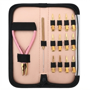 Kit d'extensions capillaires en micro-anneaux et nano-anneaux en acier inoxydable, avec pince à sertir à 2 trous, crochet de tirage et accessoires de sectionnement - Product Image 1