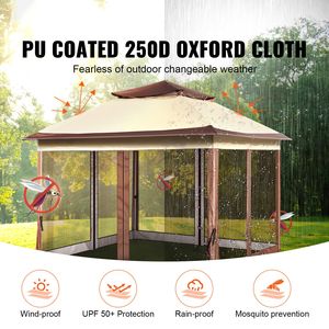 Gazebo Plegable de 11 x 11 Pies para Patio, Pérgola para 8-10 Personas, Estructura Metálica, Tela Oxford 250D con Revestimiento de PU, Mosquitera - Product Image 2