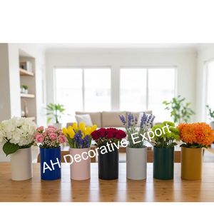 Jarrones Cilíndricos de Metal al por Mayor, Color Personalizado, Pequeños, Modernos, Acabado Mate, Portátiles, Juego de Jarrones Decorativos para Mesa, Hogar - Product Image 1