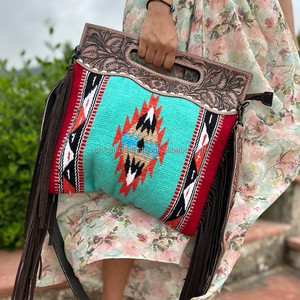 New Hand Tooled Fringe Handbags Jacquard Turquoise Color Sling Bohemian Aztec Fabric Bags Stylish Hot Selling Bags for Women's - Product Image 2