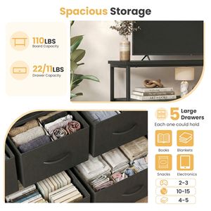 Moderno Mueble para TV de 5 Cajones para Televisores de 45 Pulgadas con Estación de Carga y 2 Estantes, Consola Multimedia para Hotel - Product Image 3