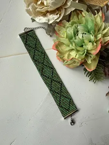 BEST CUSTOMISE Turquoise Gray <b>Beaded</b> <b>Bracelet</b>, Wide Loom Cuff, Gift for Her,Handmade <b>Beaded</b> Cuff FOR GIFT , ANNIVERSARY - Product Image 1