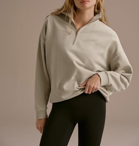 New Arrival Custom <b>Drop</b> Shoulder Pullover Sweatshirts Women's Oversized Half Zip <b>Stand</b> Collar Wholesale High Quality Sweatshirts - Product Image 6