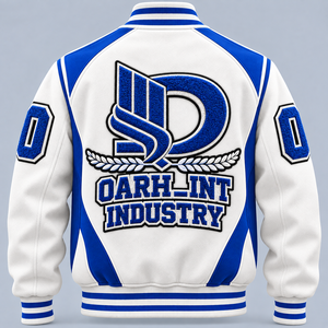 Chaqueta Varsity Blanca y Azul para Hombre, con Logotipo Estampado, Estilo Preppy, Transpirable, Cuello Alto, para Otoño, Corte Regular, Cierre de Botones - Product Image 2