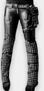 Pantalones de Cuero Góticos de Cintura Alta, Ajustados, Decorados con Remaches, Estilo Punk, Pantalones Largos para Mujer - Product Image 5