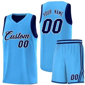 Conjunto de Uniforme de Baloncesto Personalizado, Azul Claro, Cuello en V, Sin Mangas, Malla Transpirable, Unisex, Adulto, Impresión Sublimada, Número 00, 100% Poliéster - Product Image 1