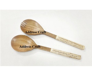 High Quality Acacia Wood <b>Salad</b> Server Set With Rattan Handle Wooden <b>Salad</b> Spoon Set Kitchenware <b>Salad</b> <b>Tools</b> Tableware Cutlery - Product Image 4