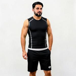 Men's Geometric Print Tank Top And Shorts <b>Set</b> V-Neck Quick Dry <b>Knitted</b> Polyester Sporty Summer Outfit - Product Image 2