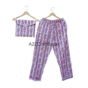 Conjunto de Pijama Casual para Mujer, Estampado Floral Digital, Cintura Elástica, Manga Larga, Suave y Transpirable, 100% Algodón, para Primavera/Verano/Otoño - Product Image 3