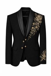 Custom Boys Black Tuxedo Suit with Gold Floral Embroidery Formal Wedding Party Suit for Kids <b>Ring</b> Bearer Prom Outfit - Product Image 2