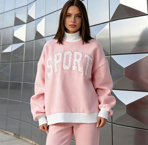 Sudadera Rosa de Cuello Redondo para Mujer con Estampado de Letras Deportivas, Ajuste Regular, Tejido de Algodón, Estilo Casual para Otoño, Cuello Simulado - Product Image 1